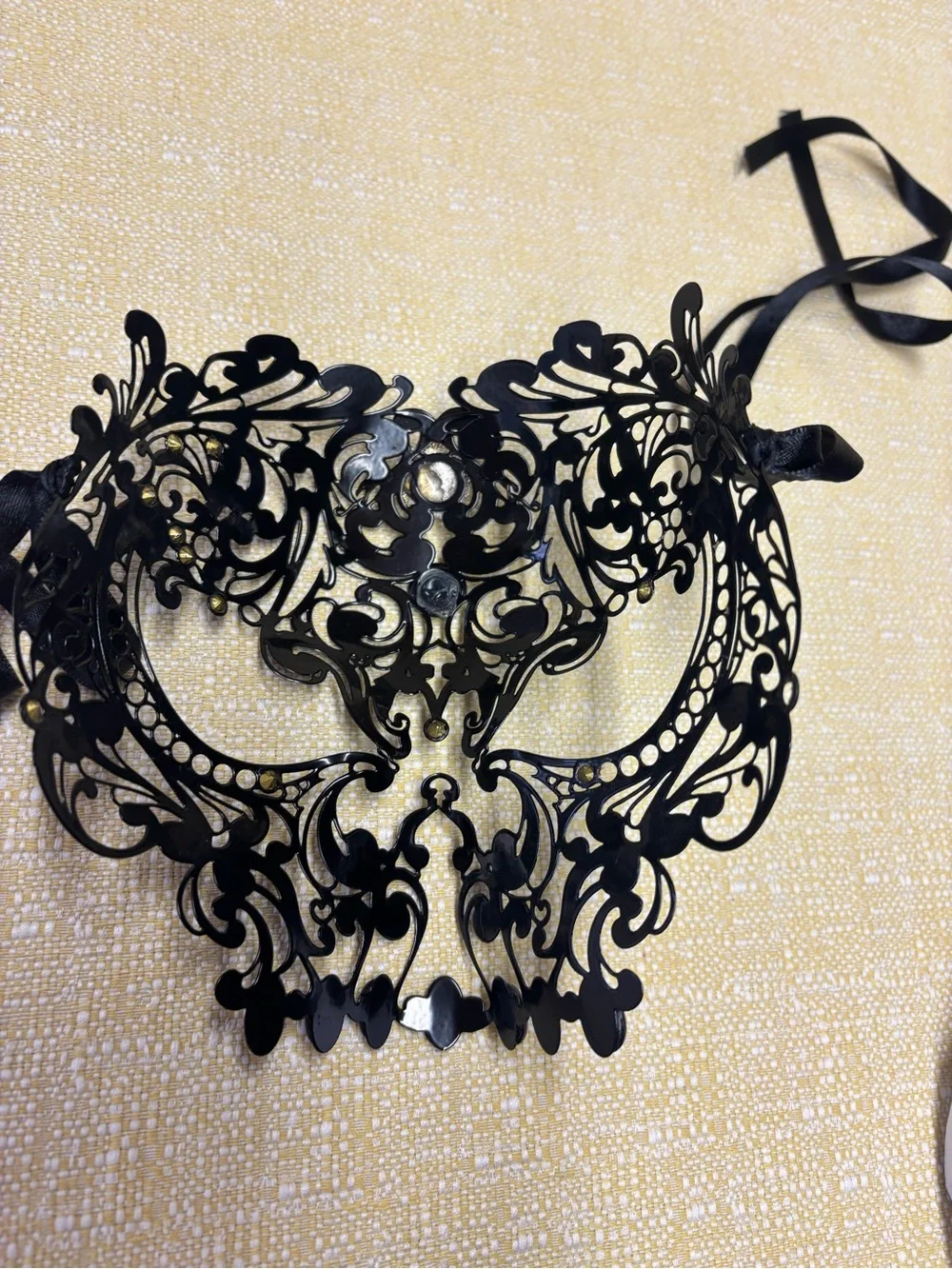 Ornate Black Filigree Rhinestone Masquerade Mask